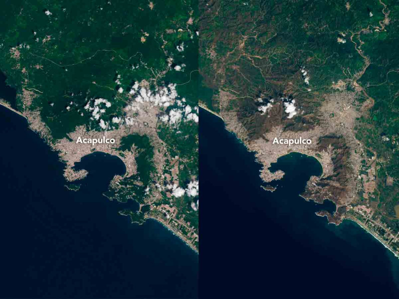 La NASA revela imágenes del antes y después del paso del huracán Otis por Acapulco