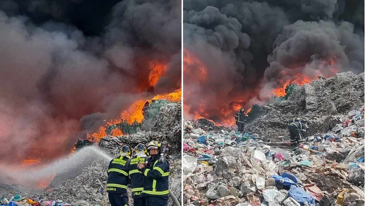 Fuerte incendio consume recicladora de pet en Valle de Chalco