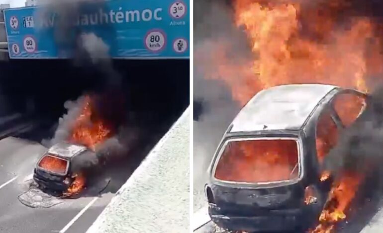 Se incendia vehículo en Viaducto y Avenida Cuauhtémoc