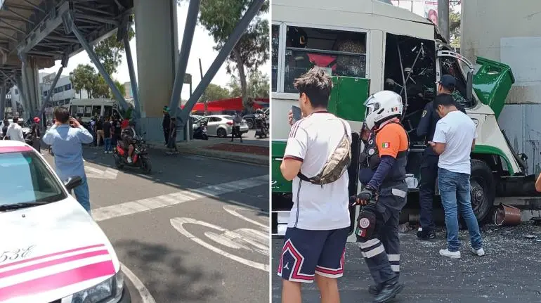 Por ir ‘echando carreritas’, microbús choca contra columna de la Línea 12 del Metro; se reportan heridos